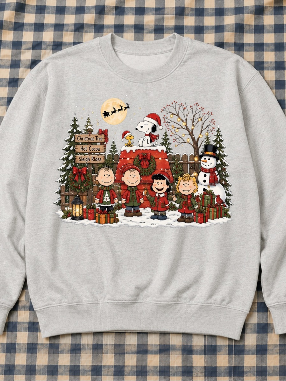 Gildan Grey Christmas Snoopy Holiday Crewneck Sweatshirt, Vintage Trick or Treat